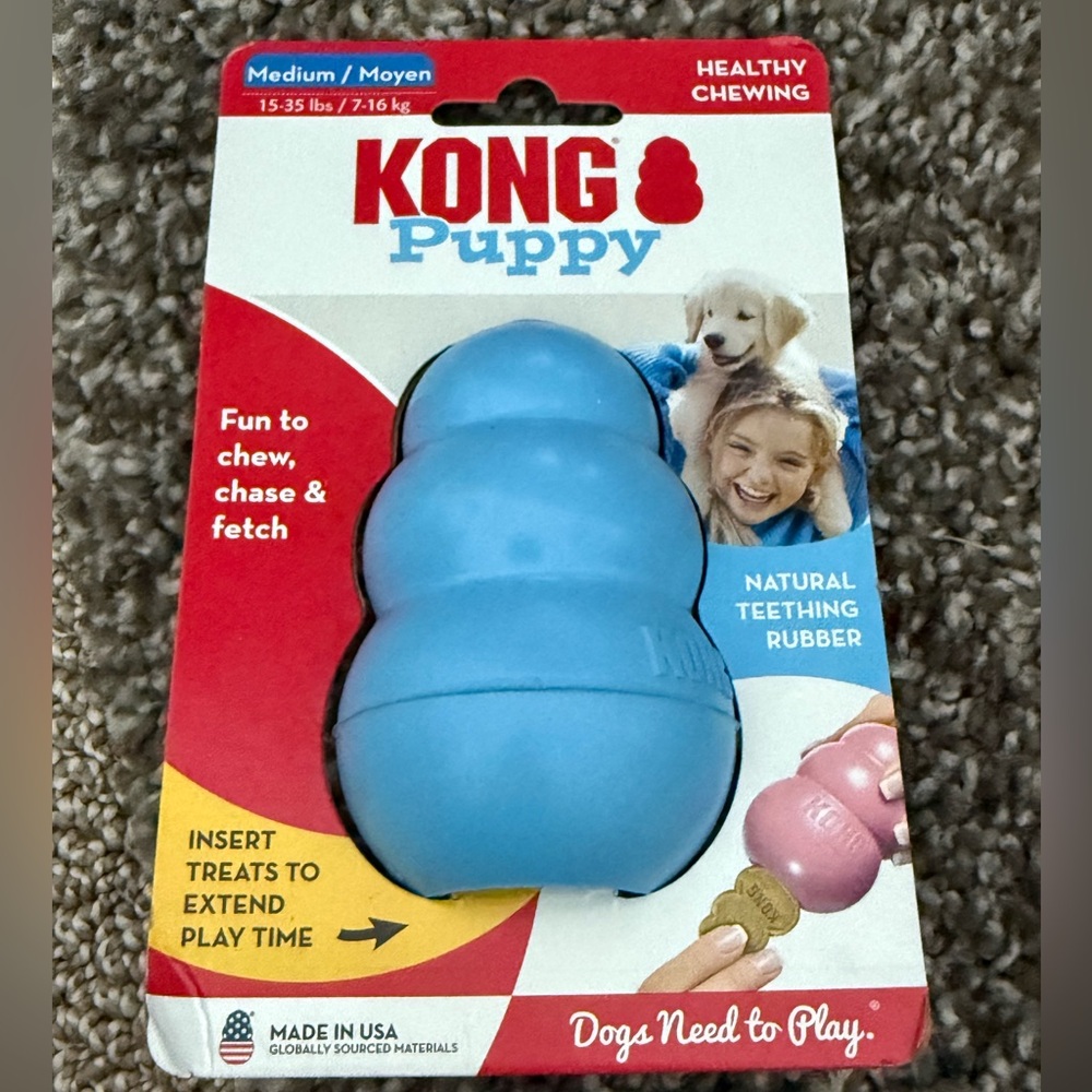 NWT KONG Puppy Rubber Teething Dog Toy Light Blue Medium